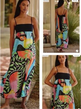 ANTHROPOLOGIE CELANDINE X CARLA PETELSKI PRINTED COTTON MAXI DRESS S/M NWT BLACK
